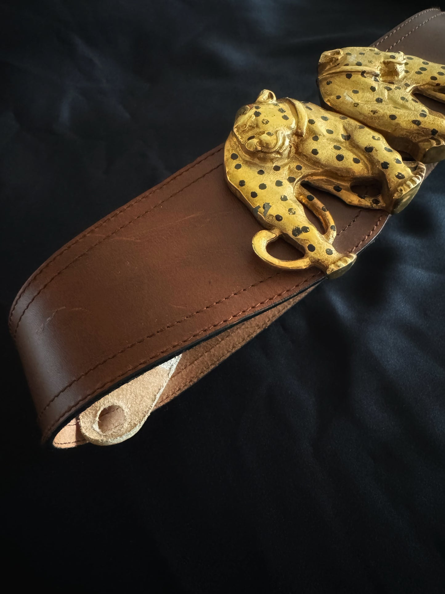 Cinturón de piel vintage leopardo